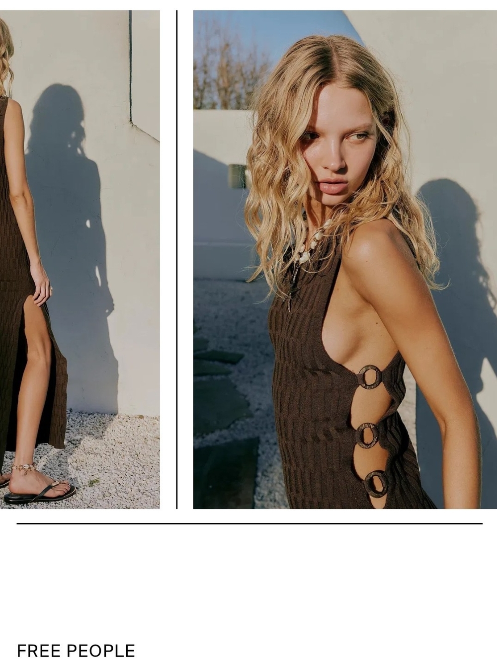 Free People Brown Ring-Detail Ribbed Maxi Dress